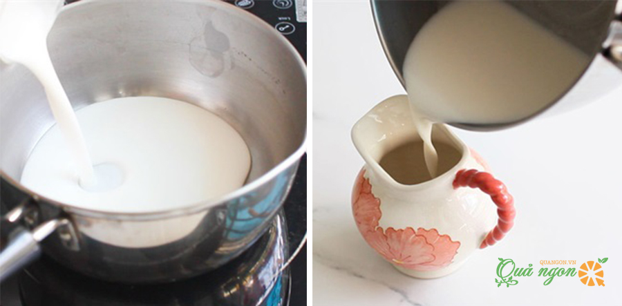 Đun 100ml nước cốt dừa và 60gr sữa đặc 