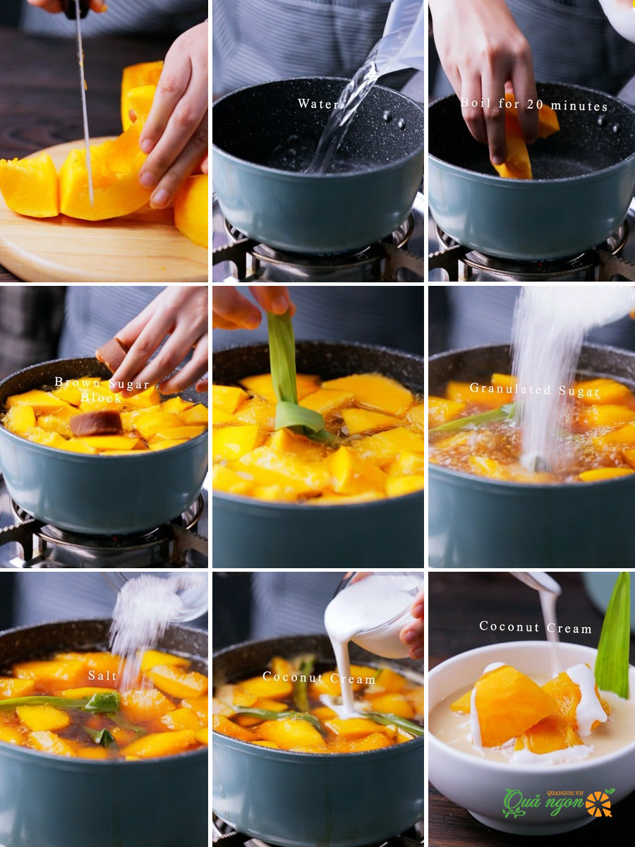 Các bước nấu chè bí đỏ nước cốt dừa chi tiết nhất