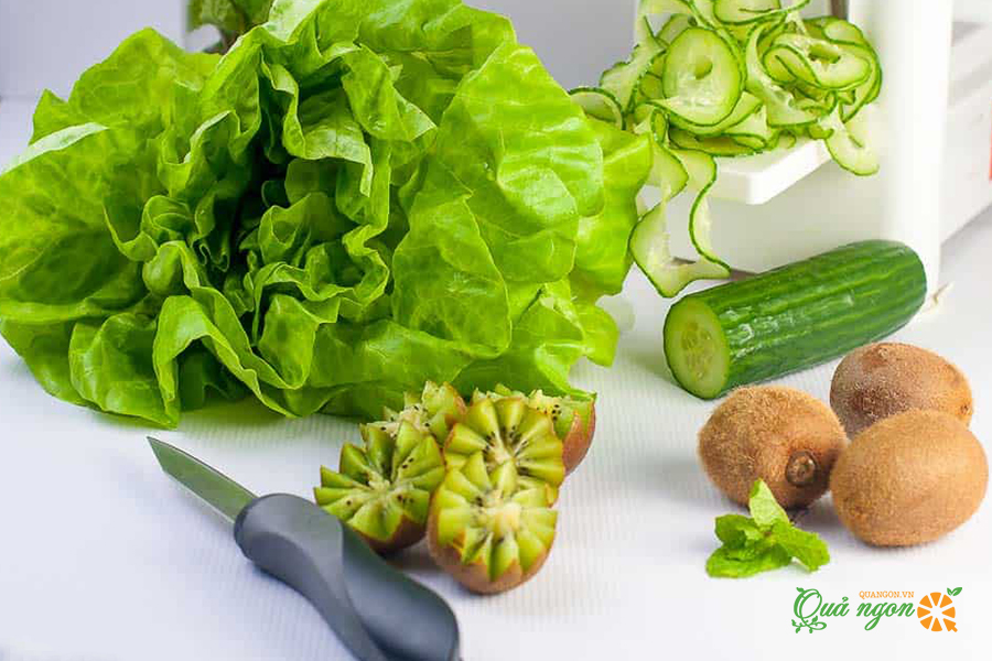 Nguyên liệu làm salad dưa chuột kiwi rau xà lách