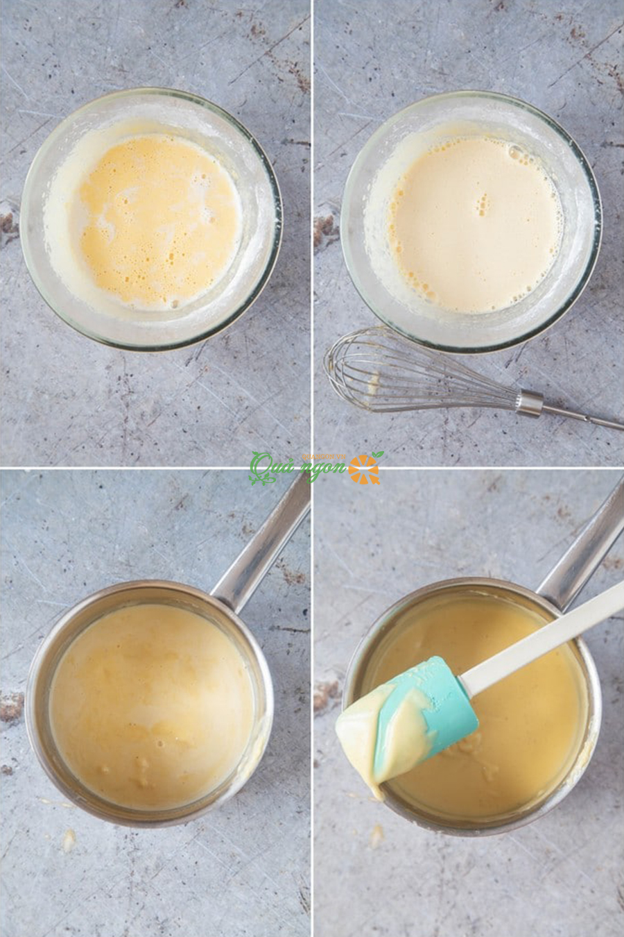Vừa đun vừa khuấy nhẹ tay cho đến khi sữa trứng đặc lại